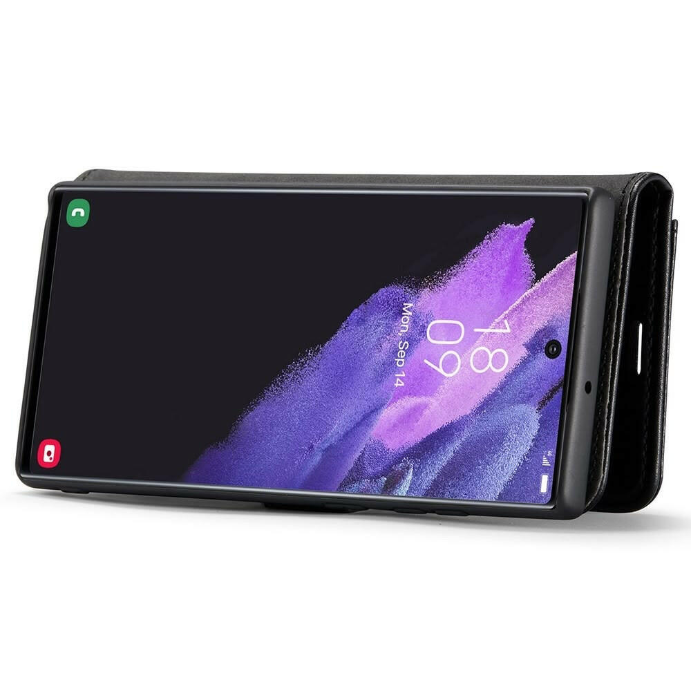 DG.MING magnetisk lommebok-etui for Samsung Galaxy S22 Ultra i svart lær med avtagbart deksel.
