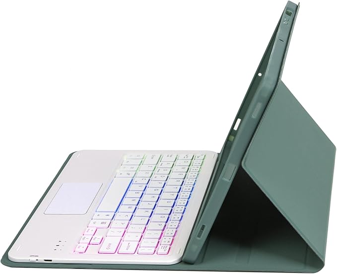 Farget bakbelyst Bluetooth-tastatur med lærdeksel og pennholder for iPad 10.9.