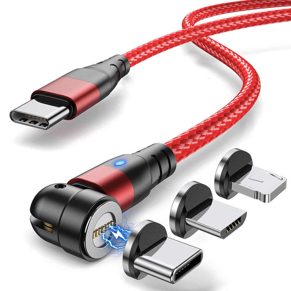 Magnetisk USB-kabel med LED-indikator for Type C/Lightning, 1m, rødt design for hurtiglading.