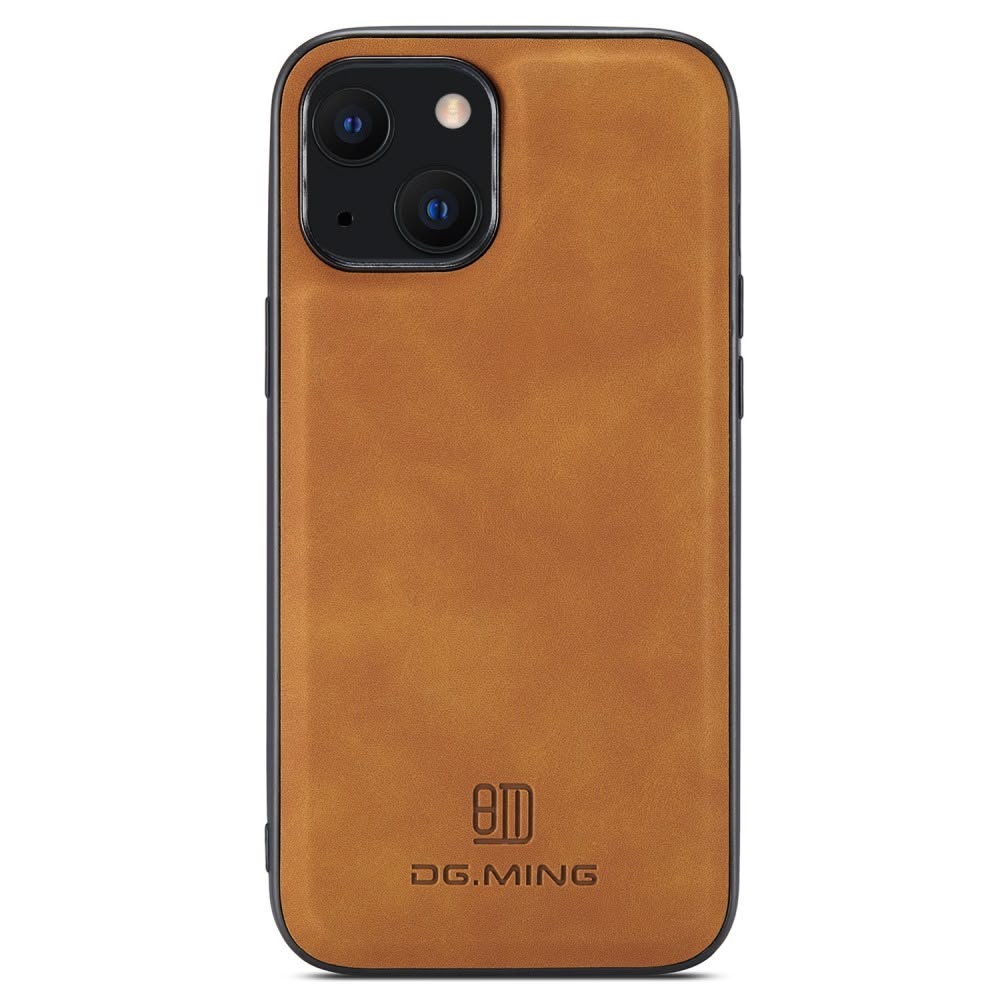 DG.MING iPhone 14 deksel i brunt lær med avtagbart magnetisk funksjon.