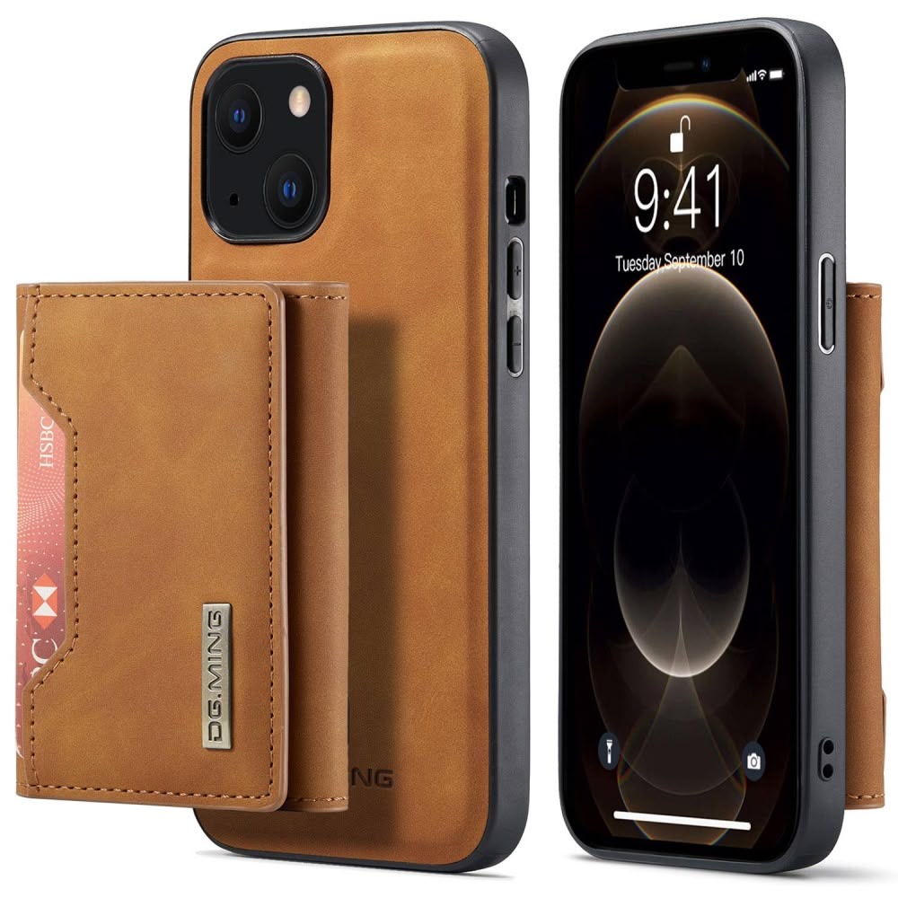 DG.MING iPhone 14 deksel med avtagbar lommebok, klassisk design i slitesterkt lær, med plass til kort og notater.
