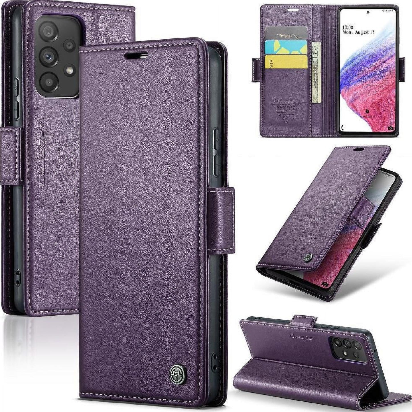 Lommebok-deksel til Samsung Galaxy A53 med magnetisk lukking, kortlommer og stativfunksjon fra Caseme 013-serien.