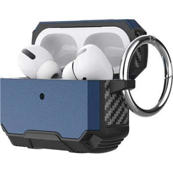 Robust heldekkende AirPods Pro 2 deksel med nøkkelring i blått.
