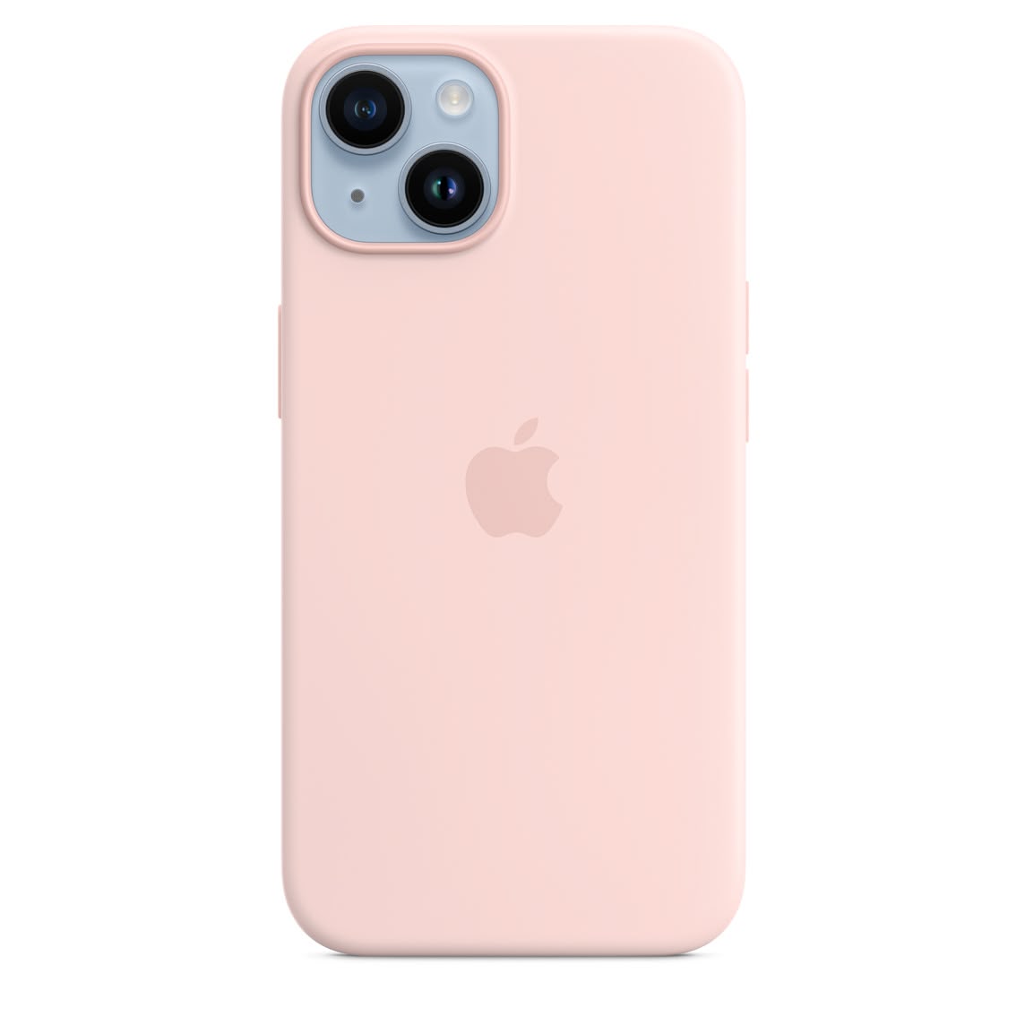 Silikondeksel med MagSafe til iPhone 14 i kritt rosa, Apple-design, beskyttelse og trådløs lading.
