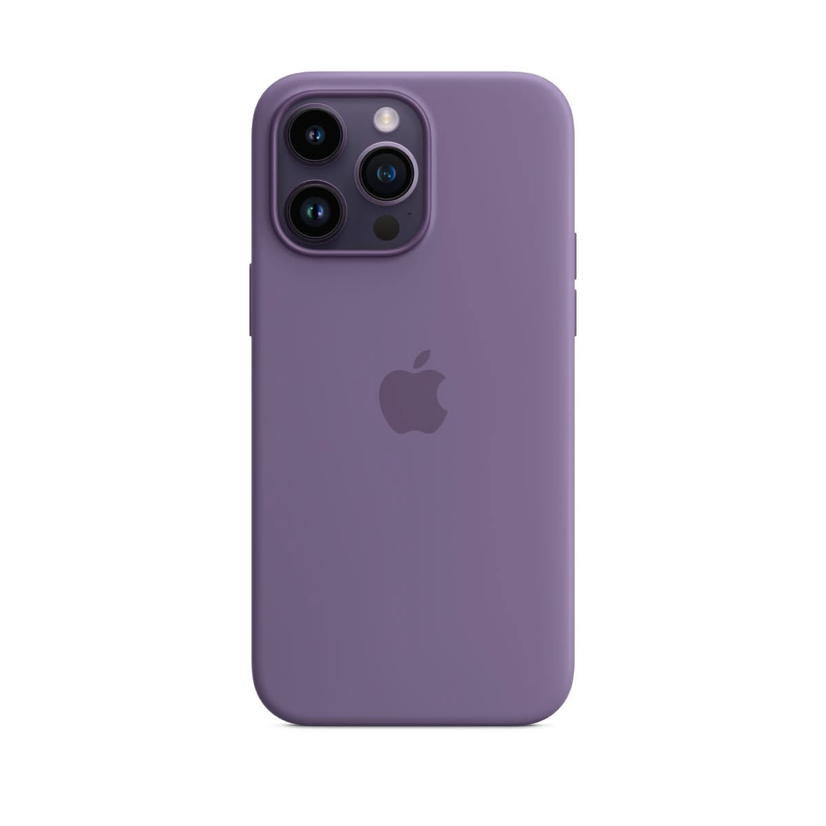 Silikondeksel i mørk lilla med MagSafe til iPhone 14 Plus, designet av Apple.