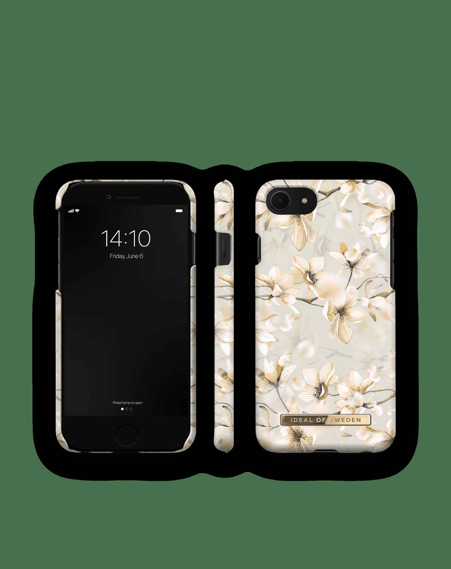 Mobildeksel fra IDEAL OF SWEDEN for iPhone-modeller, med blomsterdesign og beskyttende funksjoner.