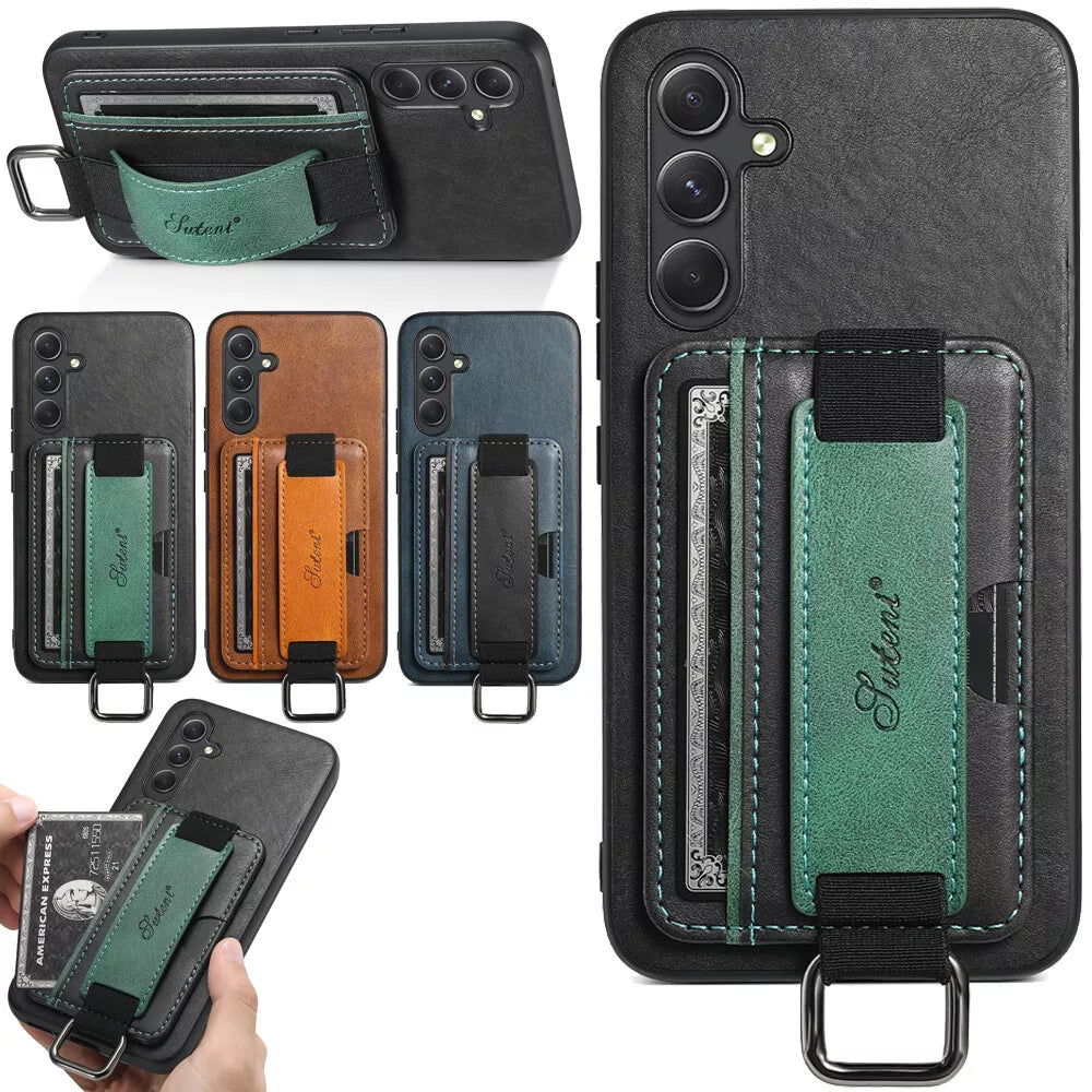 Samsung Galaxy S23 Ultra deksel med kortholder og håndstropp, i PU-skinn og TPU, tilgjengelig i flere farger.