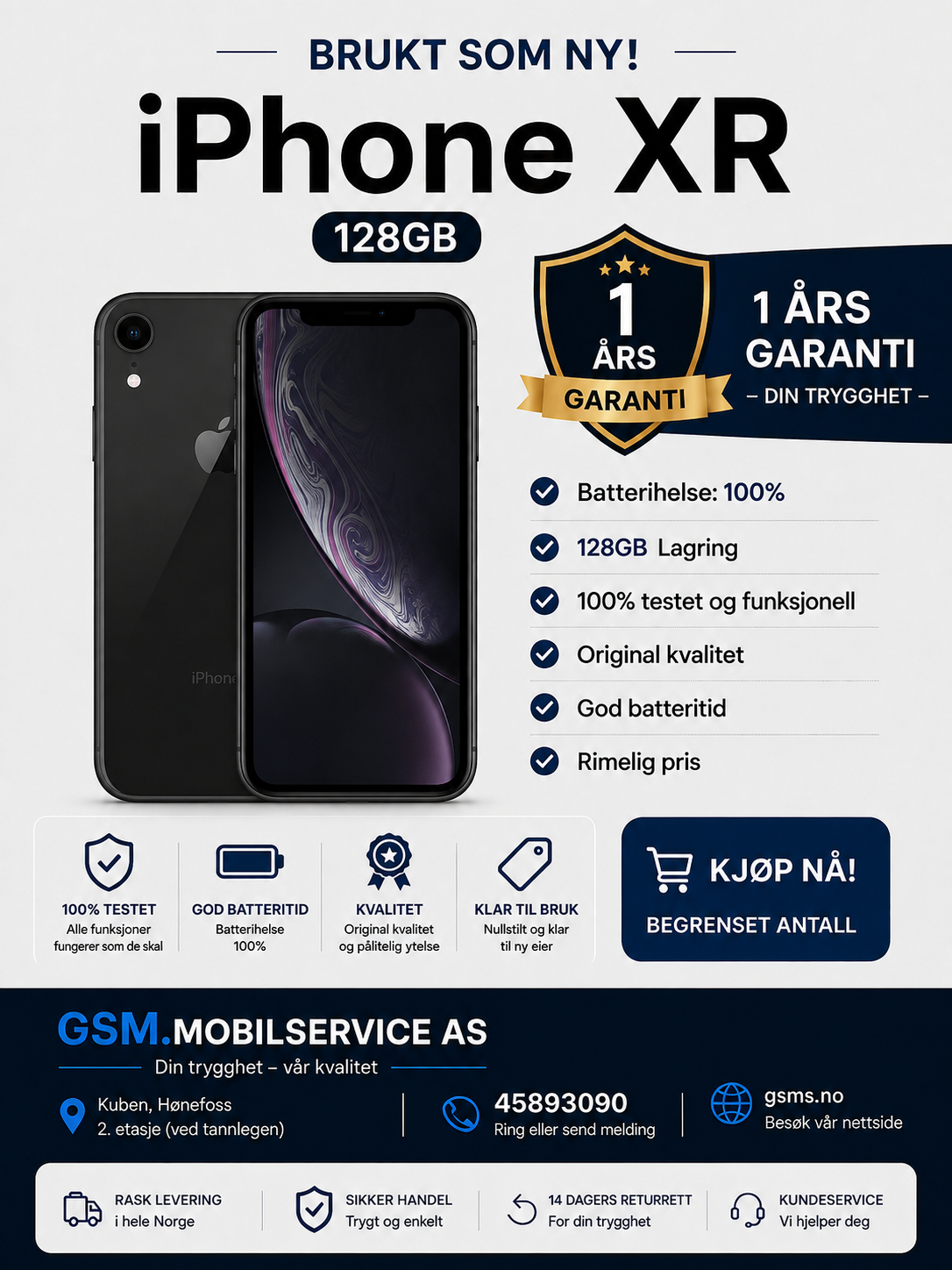 IPHONE XR 128GB batteri 100%
