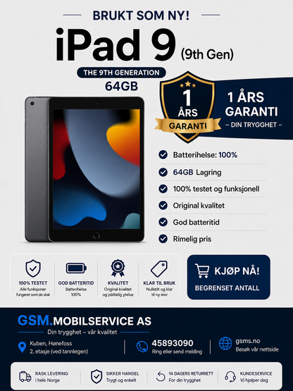 Brukt iPad 9 64GB – Pent brukt – 100 % batteri
