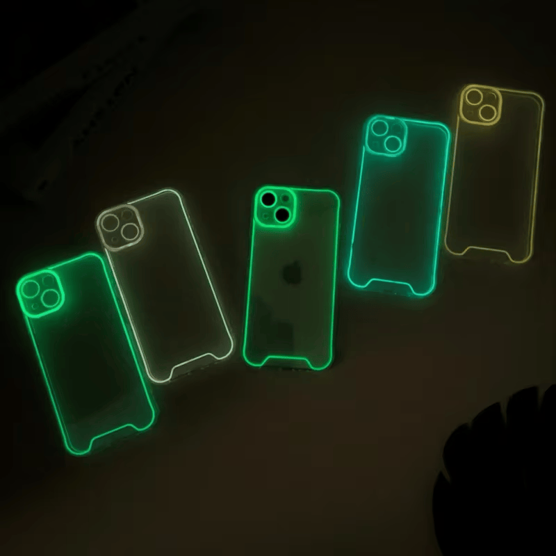 Gjennomsiktig neon luminøst deksel for iPhone 12 PRO MAX med lysende effekt, luksuriøs kamerabeskyttelse og futuristisk design.