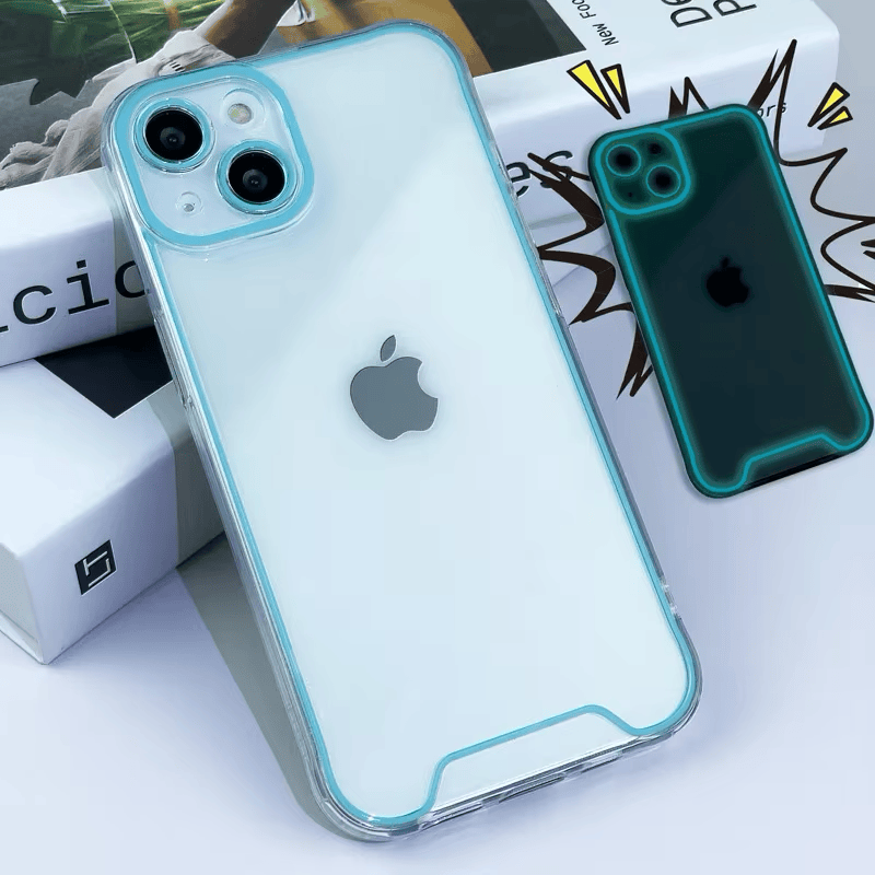 Gjennomsiktig neon luminøst deksel for iPhone 11 Pro med luksuriøs kamerabeskyttelse og fluorescerende design.