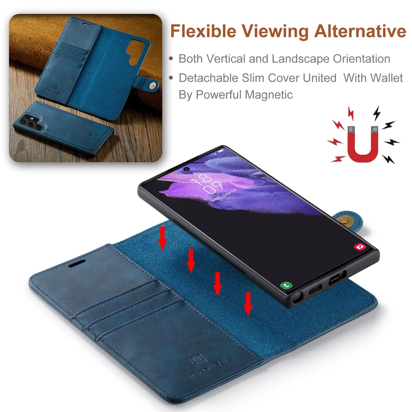 Magnetisk Lommebok-deksel for Samsung S25 ULTRA – Avtakbart 2-i-1 Flip Case med Kortholder