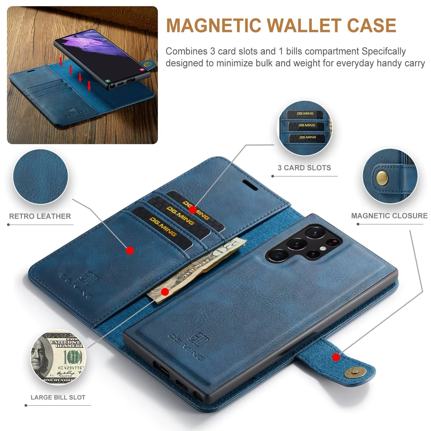 Magnetisk Lommebok-deksel for Samsung S25 ULTRA – Avtakbart 2-i-1 Flip Case med Kortholder