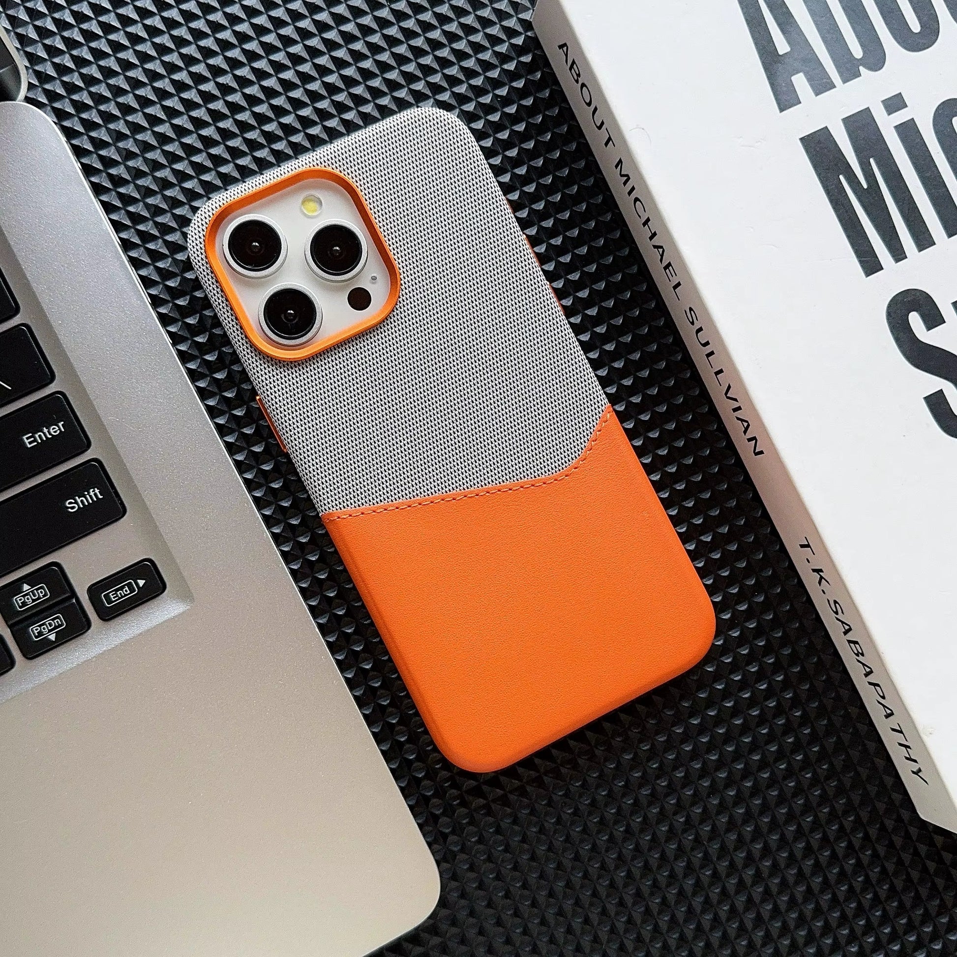 Business luksus bakdeksel med kortholder – iPhone 14 Plus - Grå/Oransje