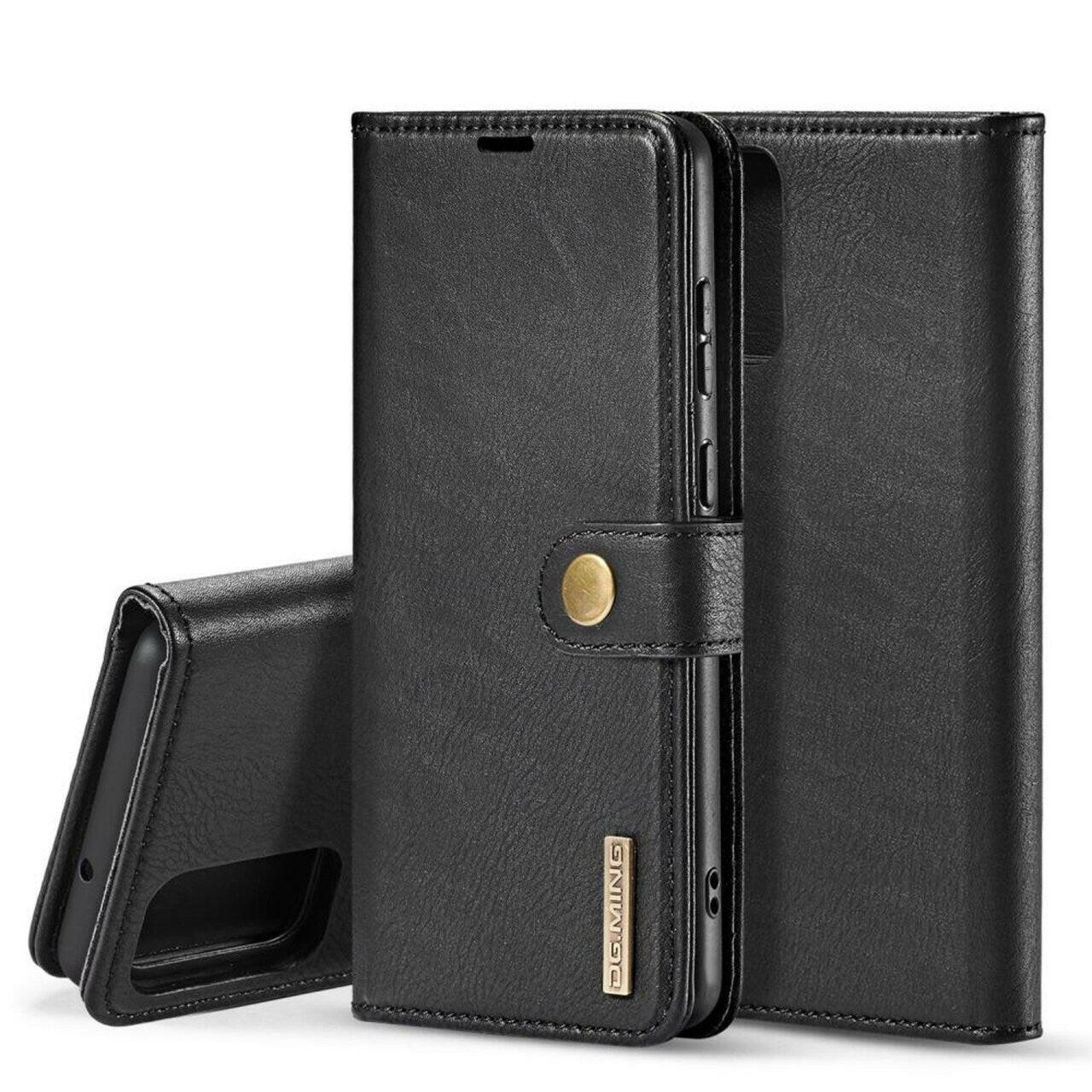DG.MING etui til Samsung Galaxy S20 Ultra i svart lær med avtagbart magnetisk deksel og kortlommer.